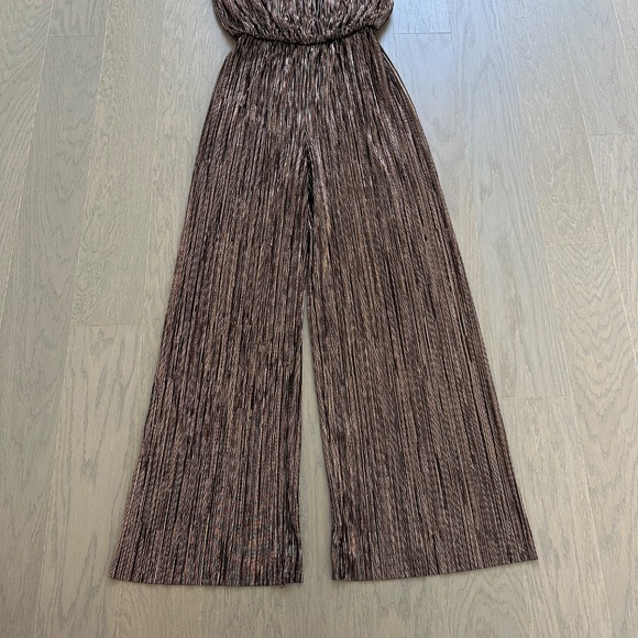 Sabina Musayev Jones Disco Pleated Jumpsuit Gold Black Metallic Lame - SMALL - Picture 4 of 10